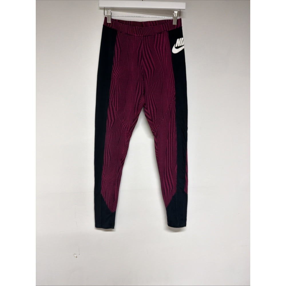 Nike Leggings Womens Size S Mid Rise Geometric Logo Pink Black Skinny